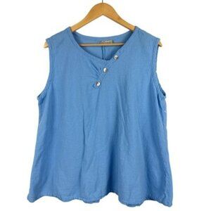 Cottonways Womens Sleeveless Blue Top With Button Accent Casual Loose Fit